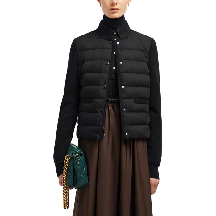 Moncler Wool Zip-Up Padded Cardigan Black Women’s