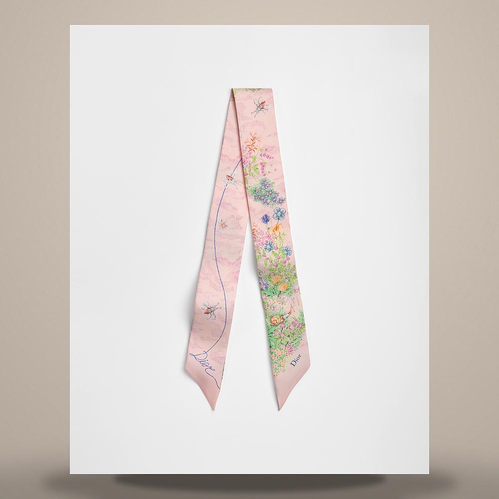 DIOR Charming Garden Mitzah Scarf Pink Multi Silk Twill Scarf 62TM106I6039C428