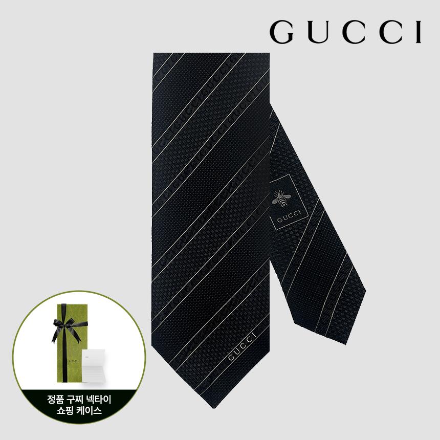 GUCCI Black Stripe Silk Tie