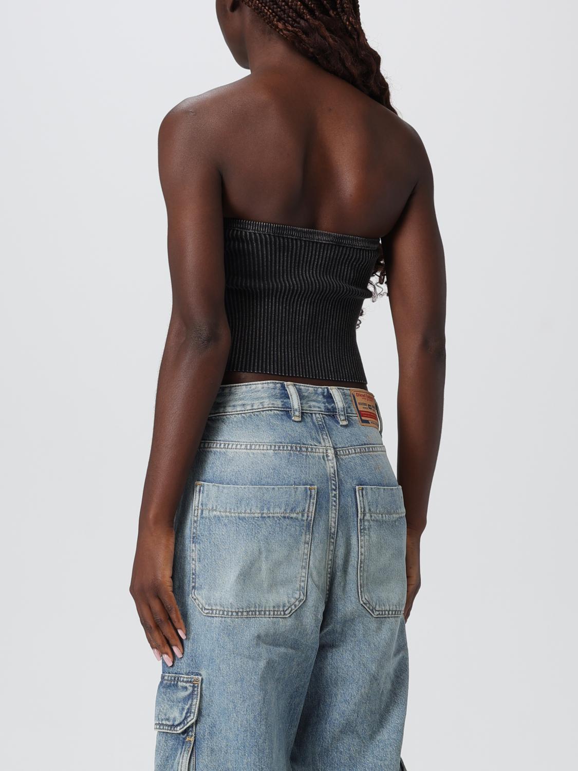 DIESEL Black Faux Leather Bustier Top