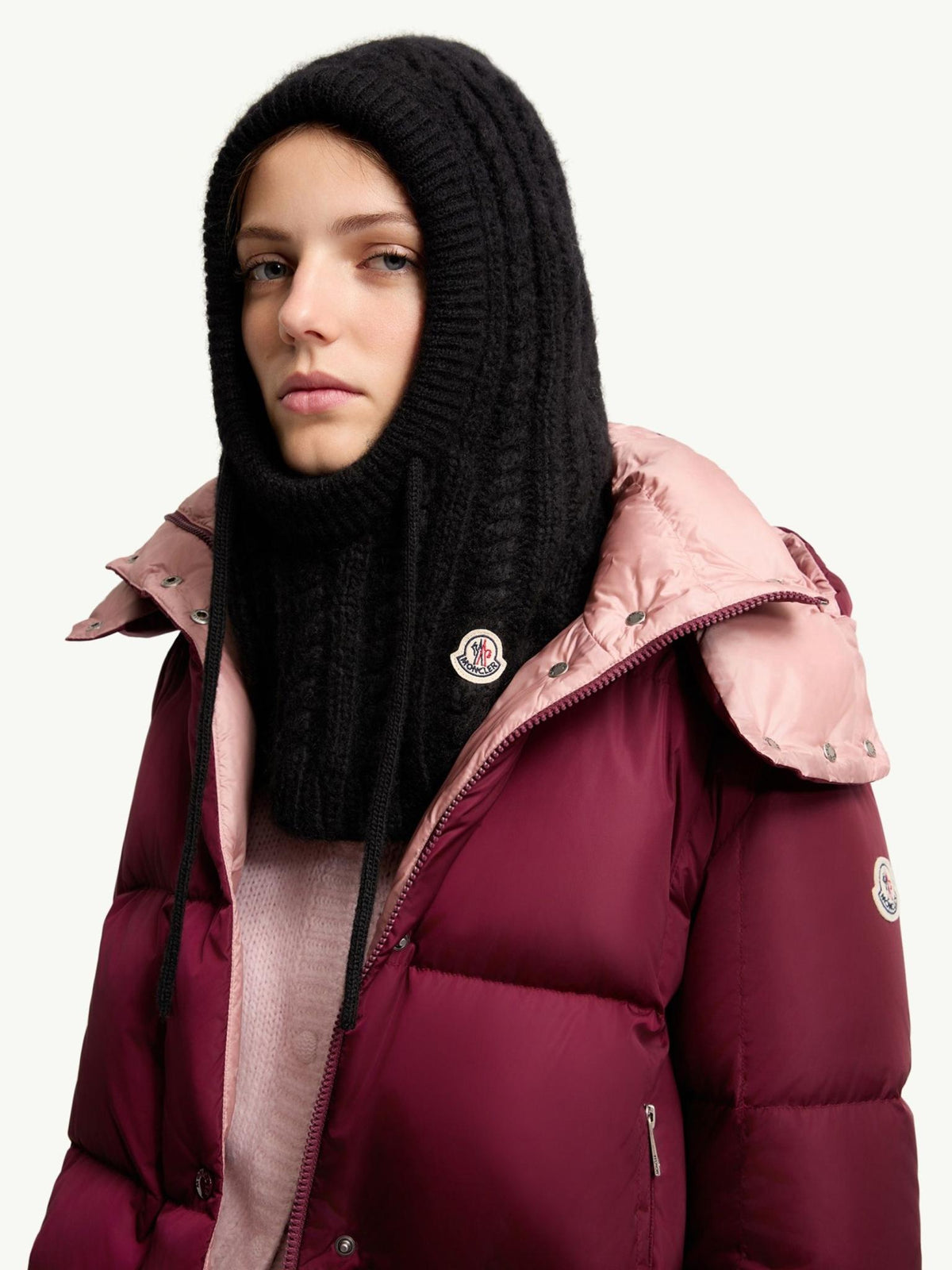 Moncler Black Wool Blend Knit Hat