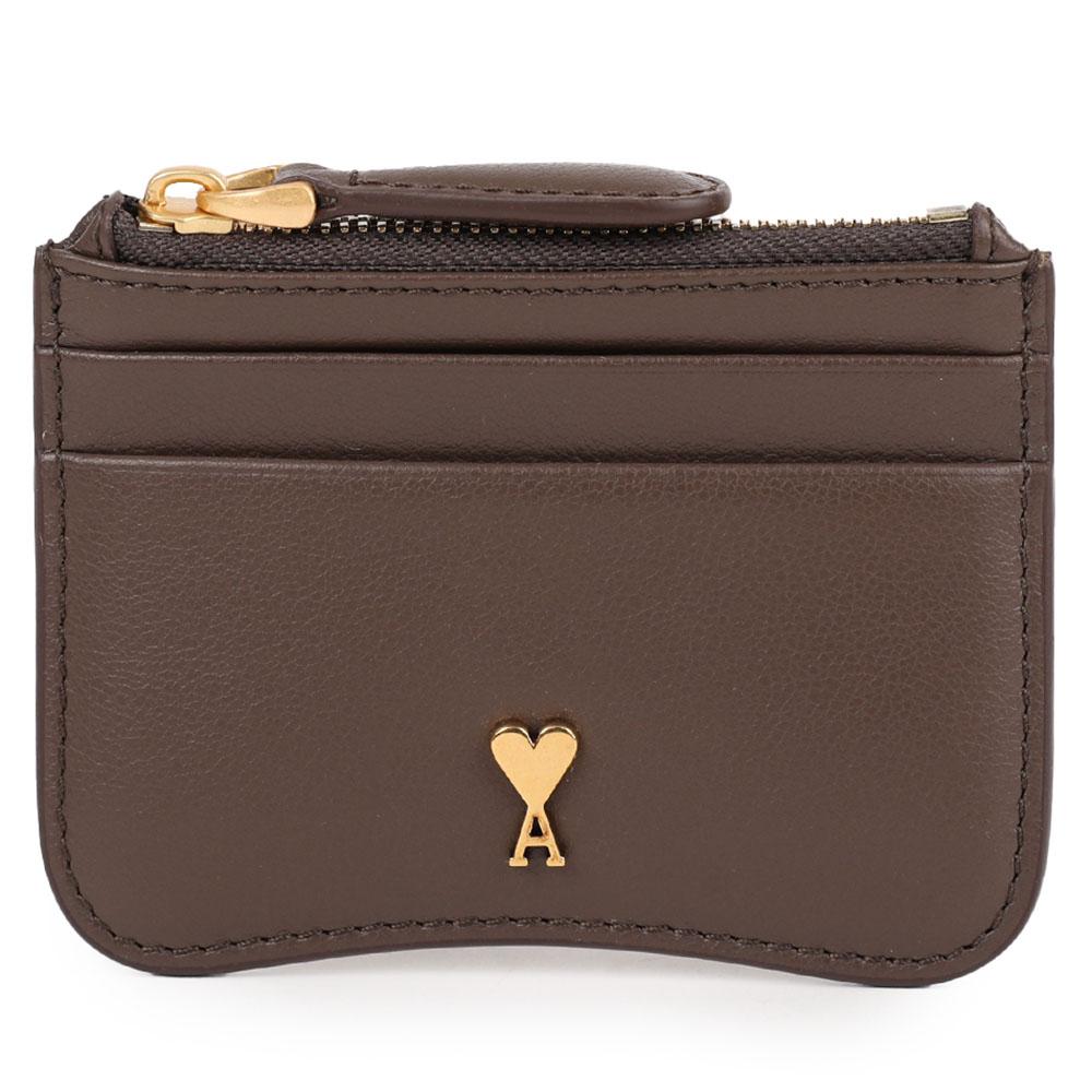 AMI Small Grain Leather Zip Card Holder Paris A236