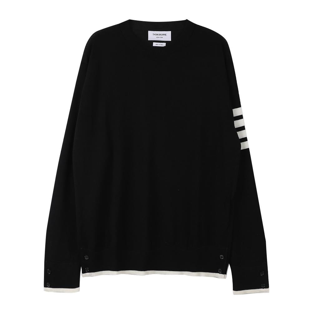 THOM BROWNE 4-Bar Stripe Crewneck Wool Pullover Sweater