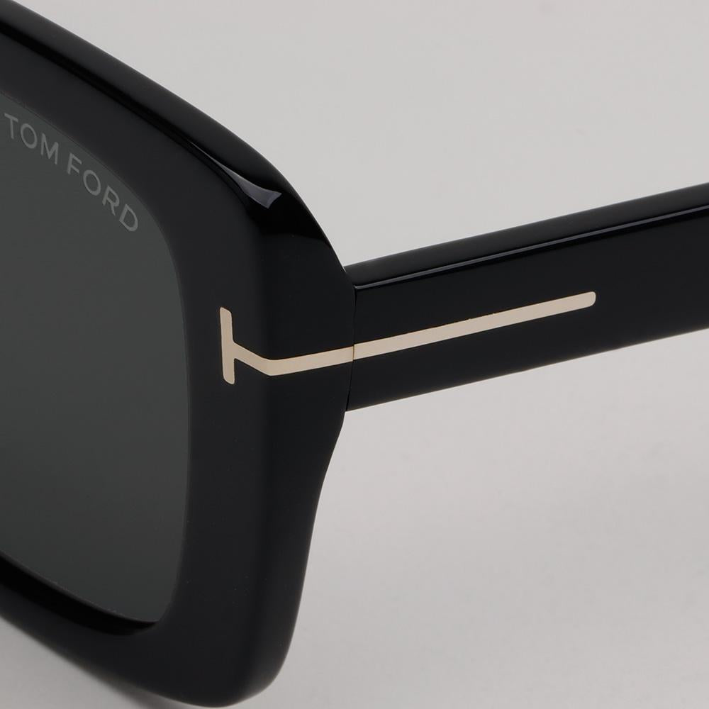 TOM FORD Black Rectangular Acetate Sunglasses Asian Fit Unisex TF1169K 01A