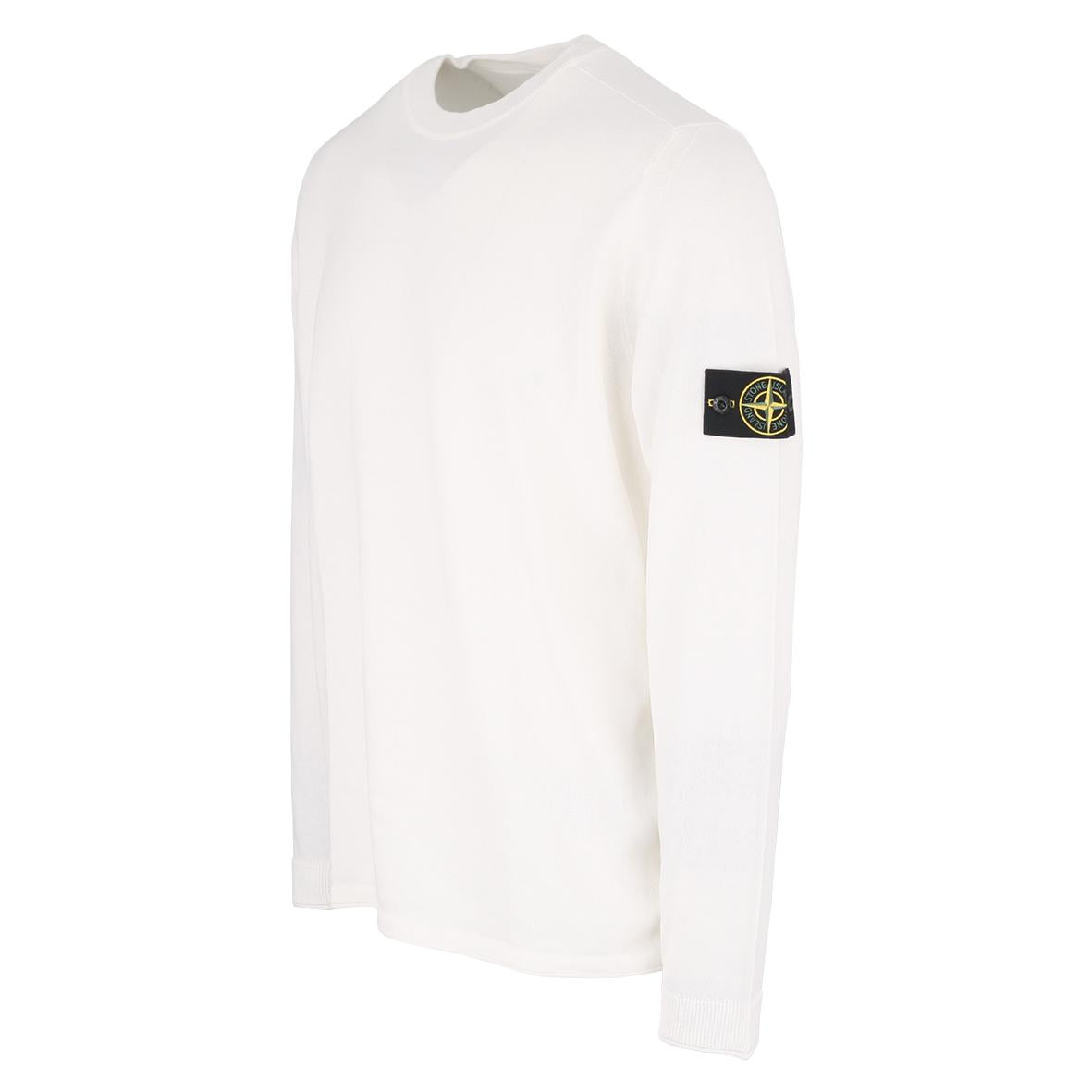 STONE ISLAND Cotton Round-Neck Knit Sweater with Patch Badge