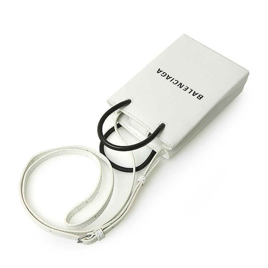 BALENCIAGA Logo Phone Holder Crossbody Bag Black Leather