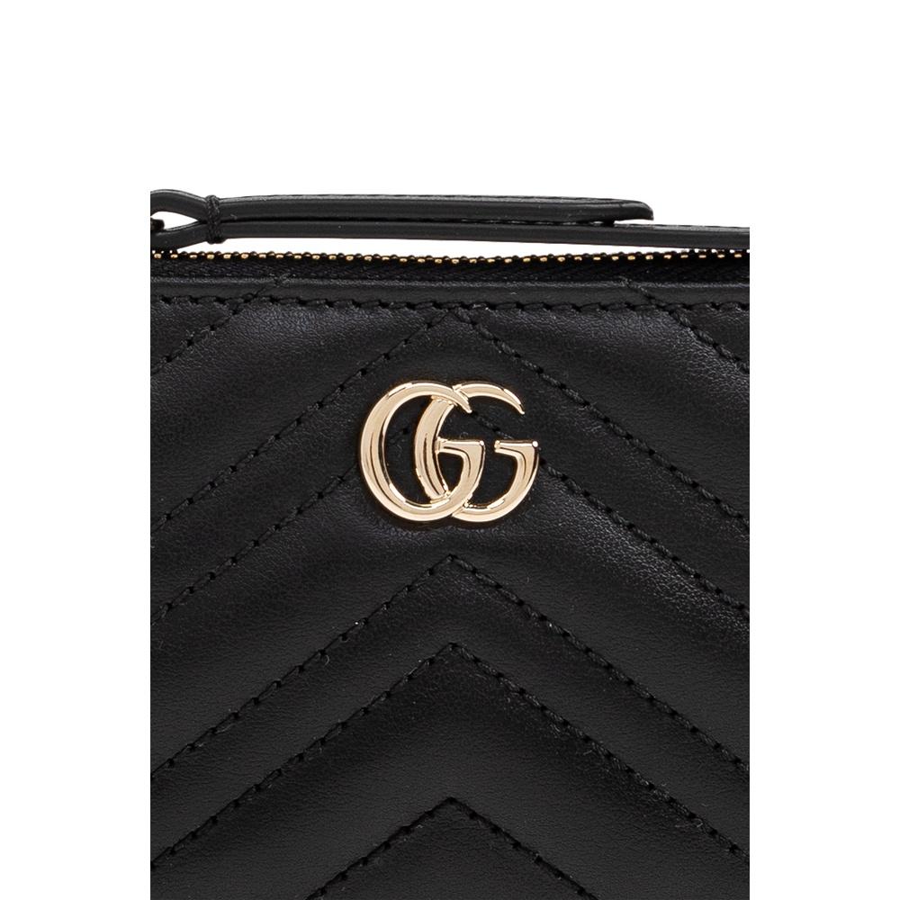 GUCCI GG Marmont Keyring Zip Card Wallet Black Leather