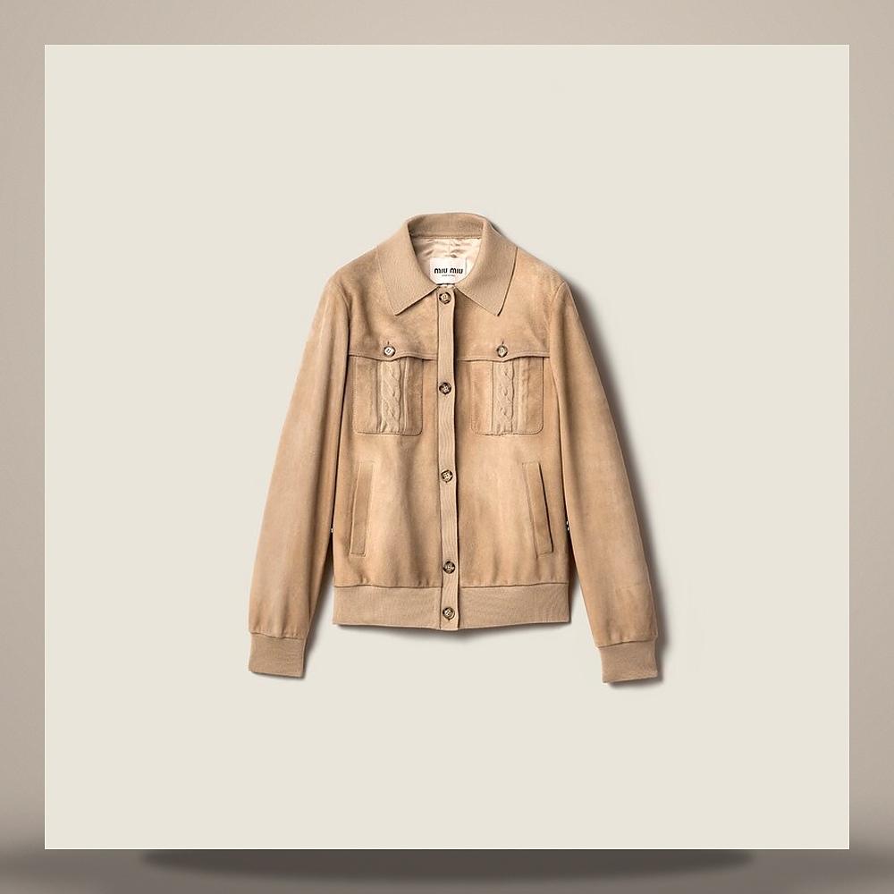 Miu Miu Waxed Suede Bomber Jacket MPW052 19QL F0120