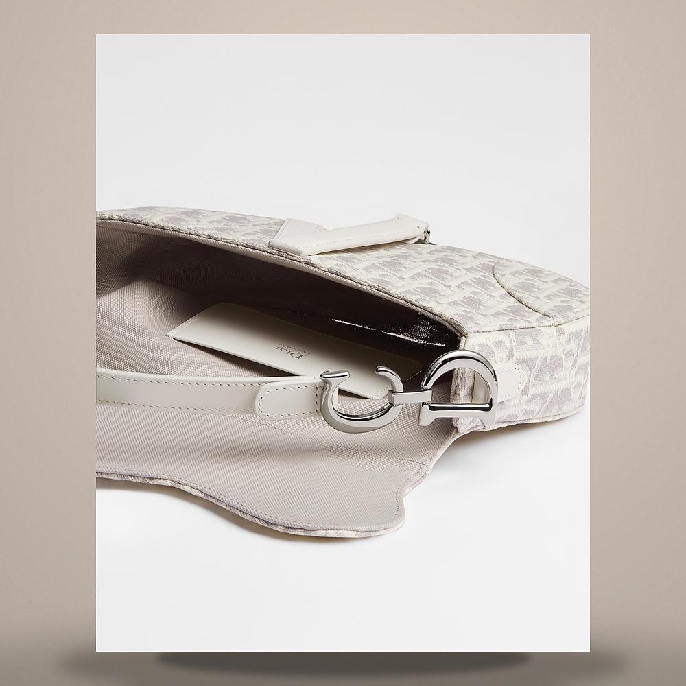 DIOR Latte Gray Oblique Jacquard Saddle Strap Bag Small Shoulder M0457PTZQ M074