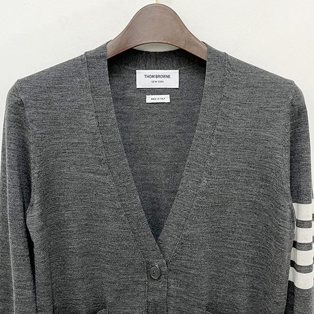THOM BROWNE 4-Bar Armband Merino Wool Cardigan Gray Women