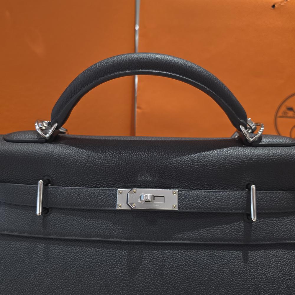 HERMES Kelly 42 Maxi Crossbody Shoulder Bag Black Palladium Hardware