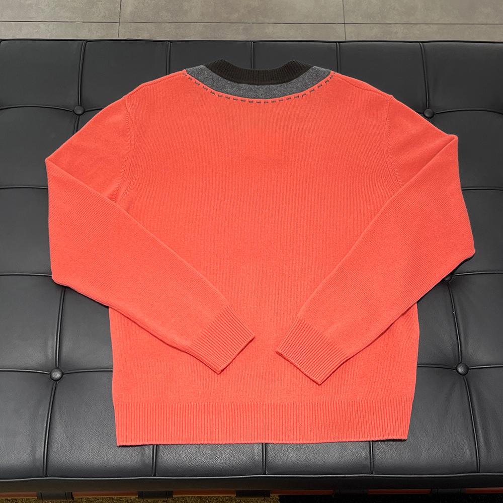HERMES Beige Cashmere Colorblock Collared V-Neck Knit Sweater