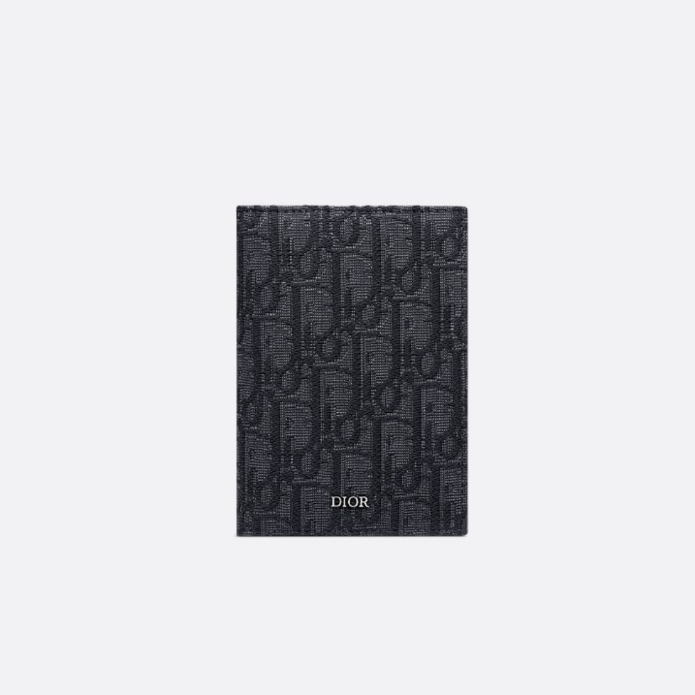DIOR Oblique Passport Holder Cover Beige Black Wallet Unisex