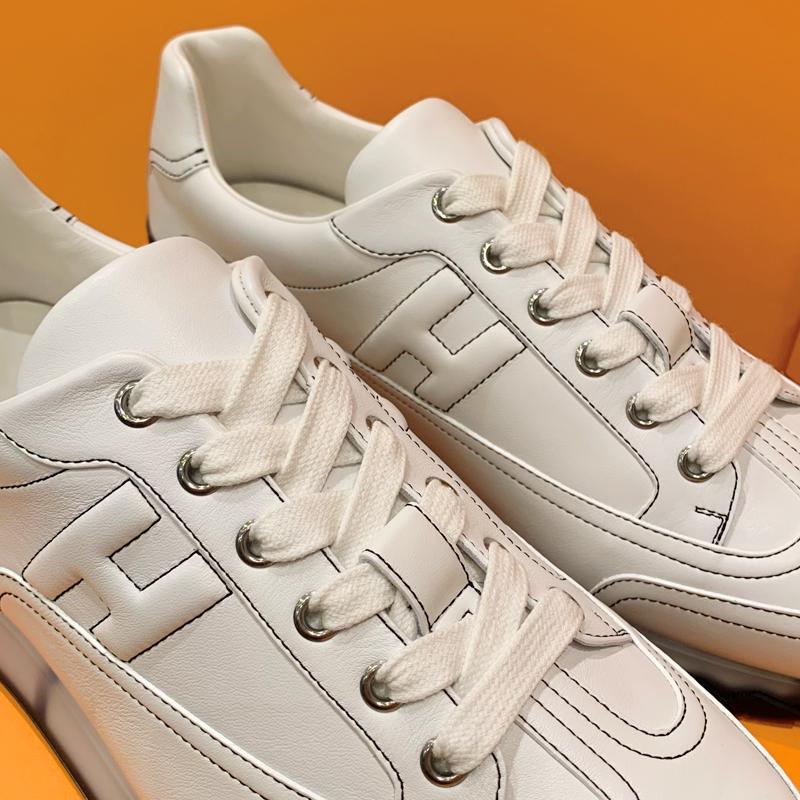 HERMES Men’s Calfskin Trail Sneakers All White Stitch Low-Top