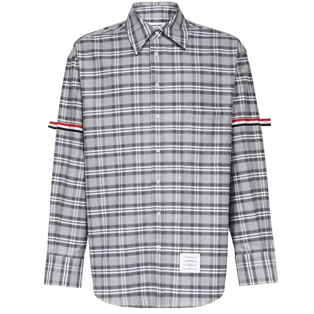 THOM BROWNE Medium Grey Check Armband Long Sleeve Shirt MWL389A F0356 035