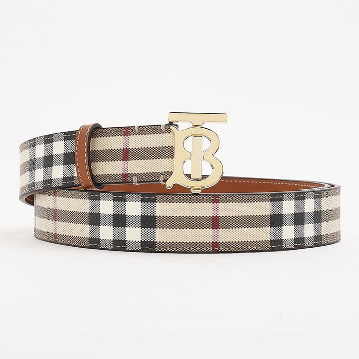 BURBERRY Women’s Check TB Logo Leather Belt