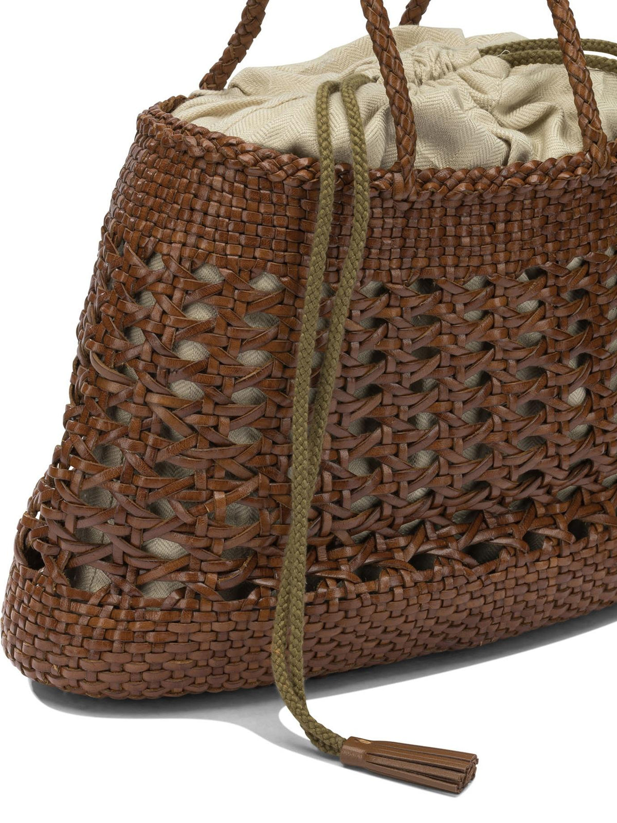 Dragon Diffusion Tan Leather Woven Tote Bag