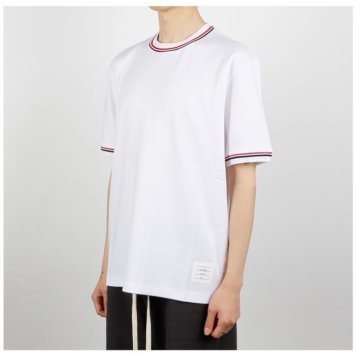 THOM BROWNE RWB Rib Trim Short Sleeve T-Shirt White Men