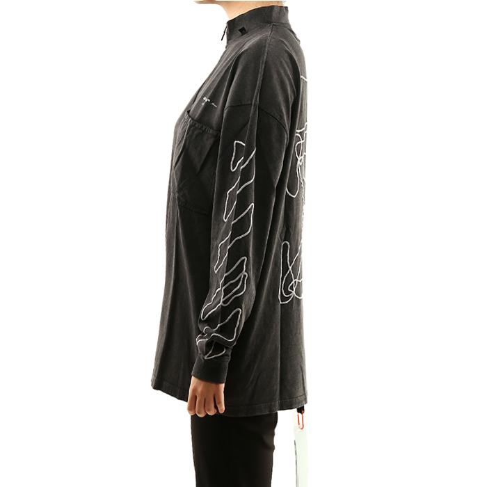 OFF WHITE Gray Half-Zip Long Sleeve T-Shirt Women