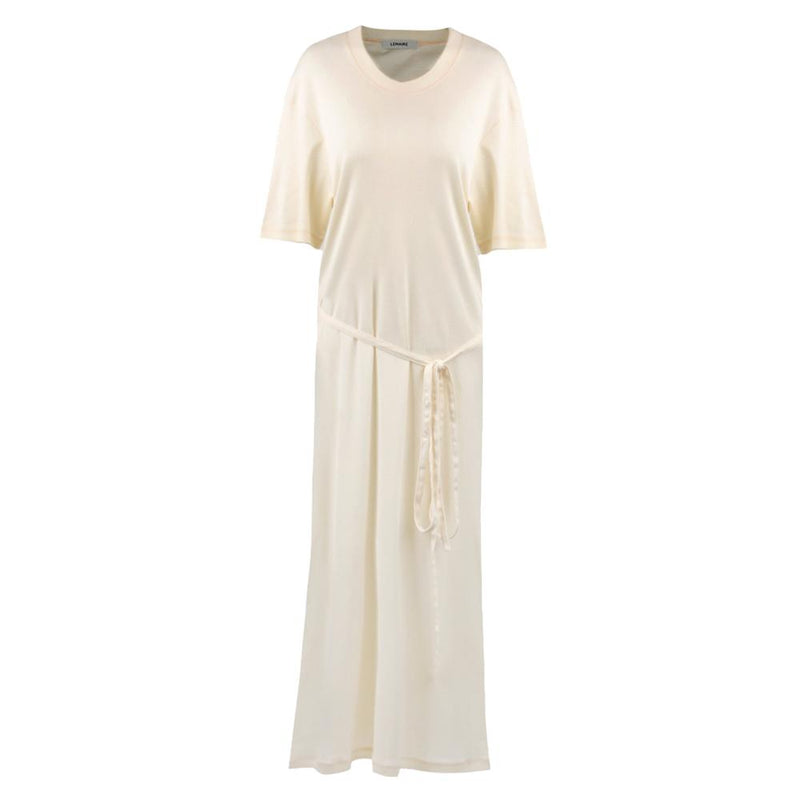 Lemaire Belted Ribbed T-Shirt Dress White Long Dress DR1045 LJ1016 WH048