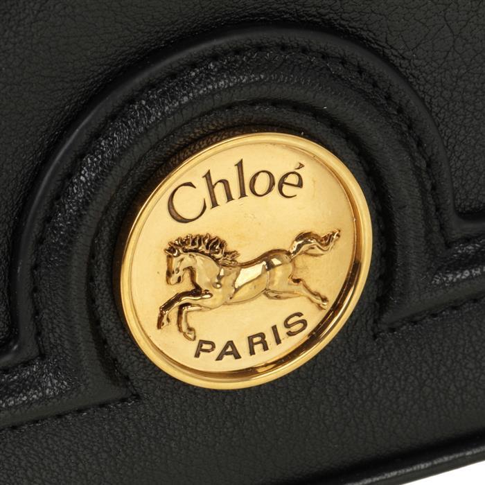 Chloe Horse Medal Bucket Bag Black Leather Shoulder Bag