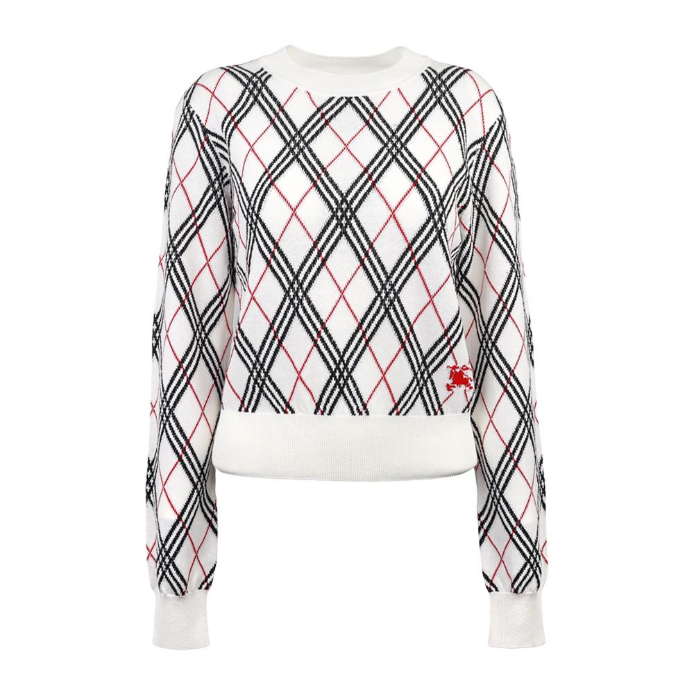 BURBERRY Women’s Argyle Check Cropped Knit Sweater 8111468 A3282