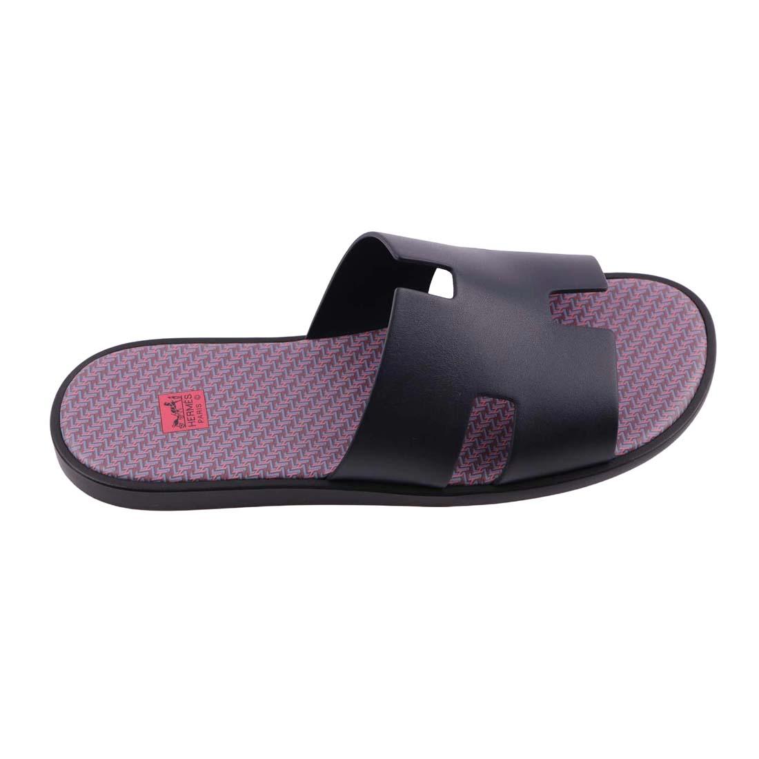 HERMES Izmir Marine Blue Leather Slide Sandals Unisex