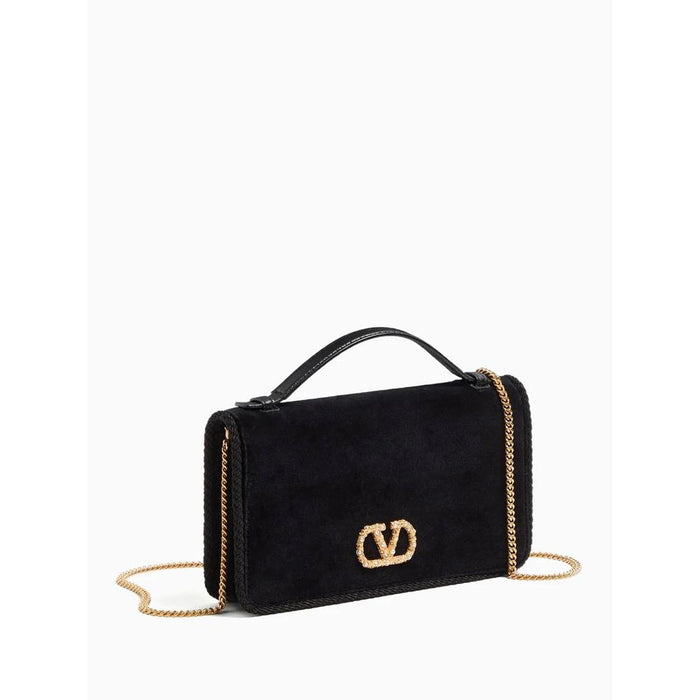 VALENTINO Logo Chain Wallet Bag Black Crossbody