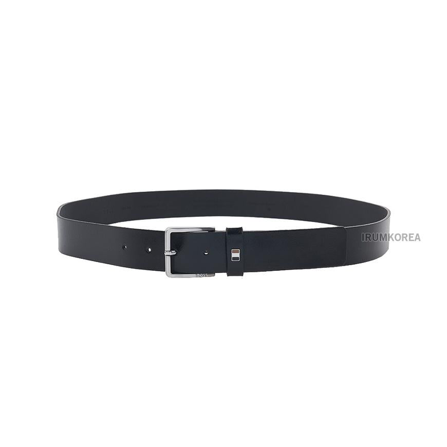 HUGO BOSS Men’s Stripe Keeper Leather Belt Black