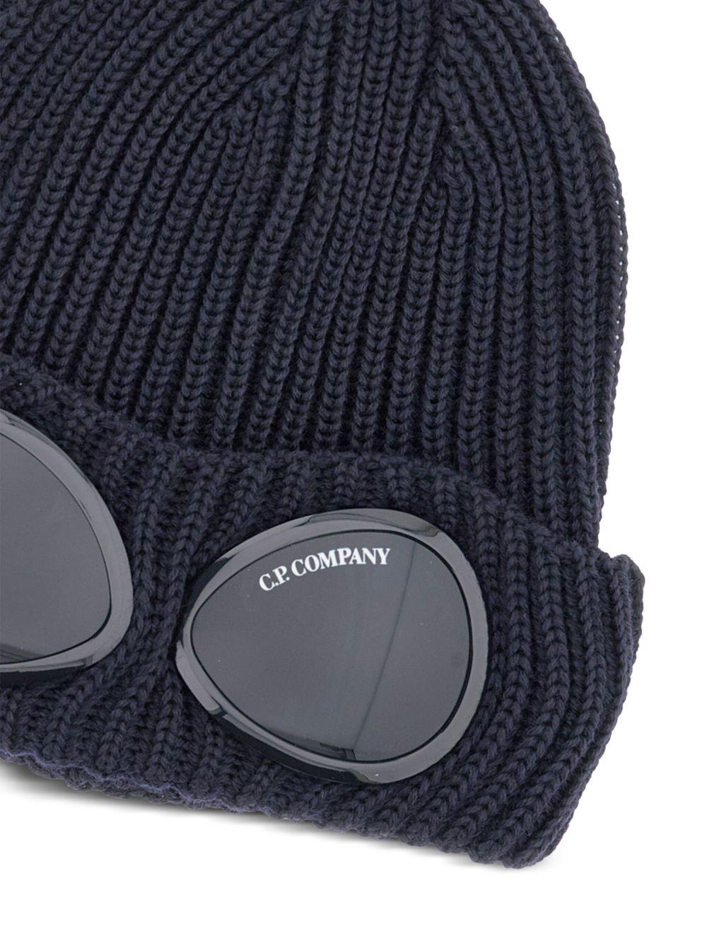 CP Company Ribbed Knit Beanie Hat Men Navy Wool