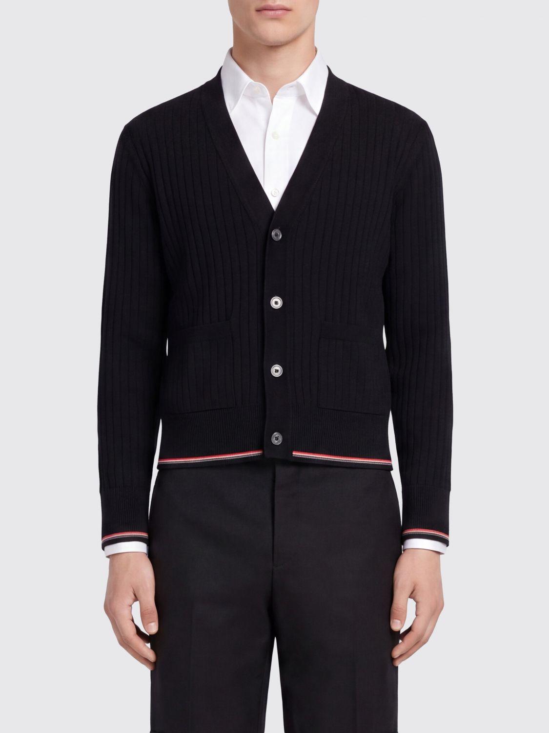 THOM BROWNE Grey Wool V-Neck Cardigan