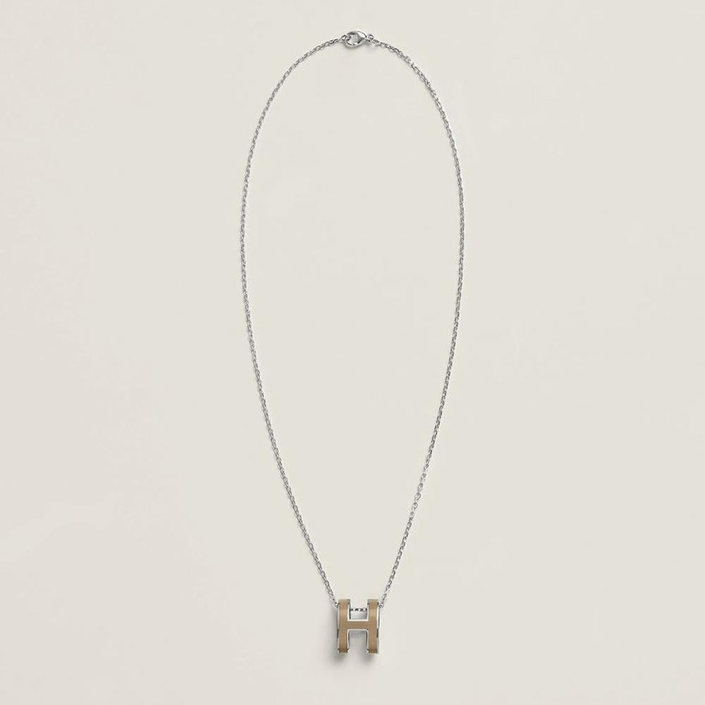HERMES Pop H Necklace Large Palladium Hardware Marron Glacé