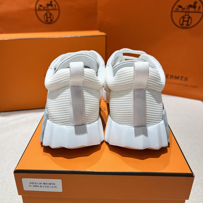 HERMES Bouncing Knit Mesh Low-Top Sneakers All White H Gray Unisex