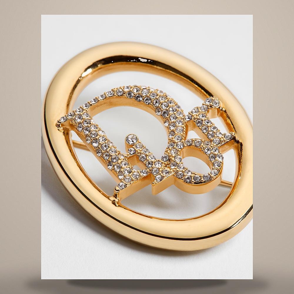 DIOR Oblique Brooch Gold-Tone Metal Crystal Keyring V1996WOMCY D319