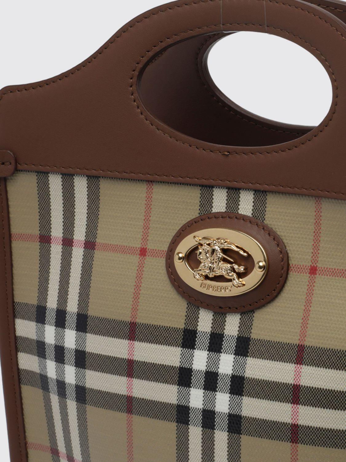 BURBERRY Canvas Leather Tote Bag Beige Black
