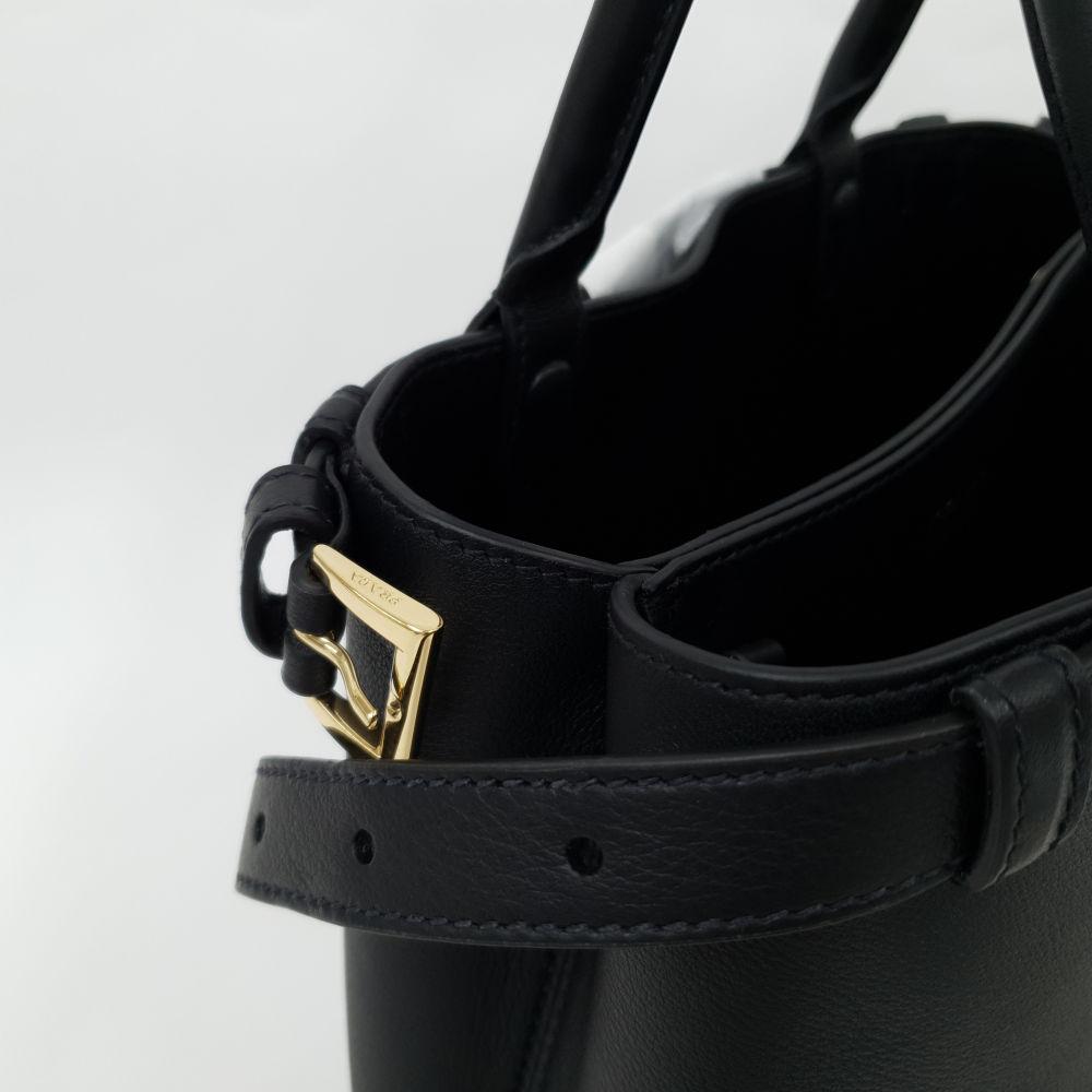 PRADA Double Belt Buckle Small Women’s Tote Shoulder Bag Black