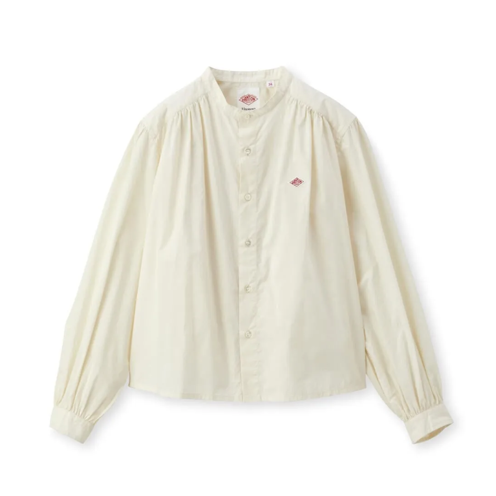 DANTON Washed Gathered Band Collar Shirt Women White