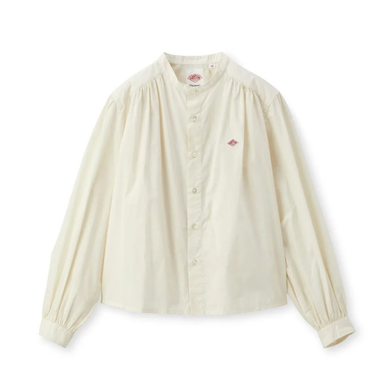 DANTON Washed Gathered Band Collar Shirt Women White