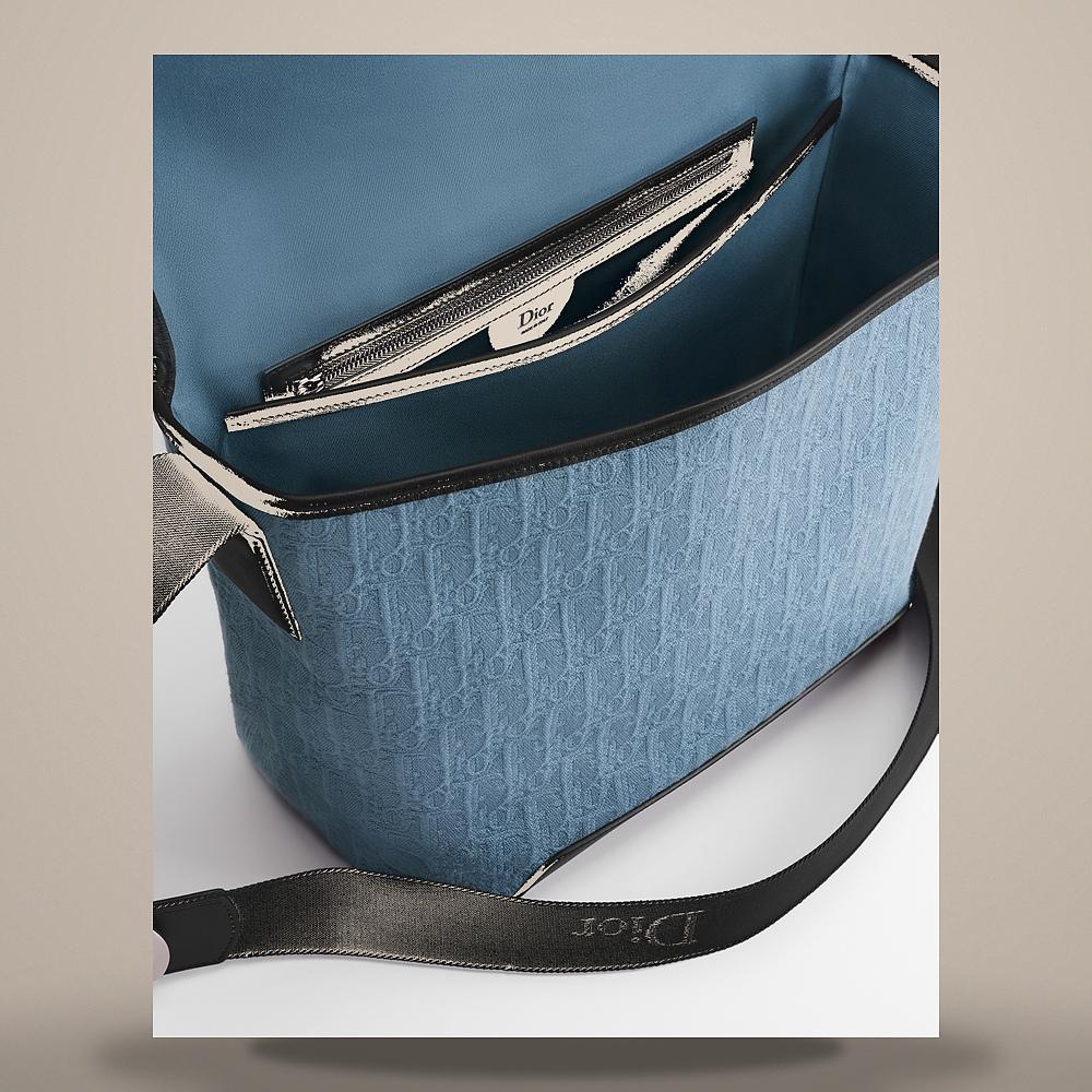 DIOR Miosotis Blue Oblique Jacquard Medium Flap Strap Crossbody 1DBME214SLD H522