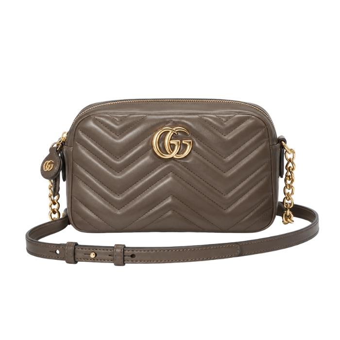 GUCCI GG Marmont Small Camera Bag Crossbody Brown Leather
