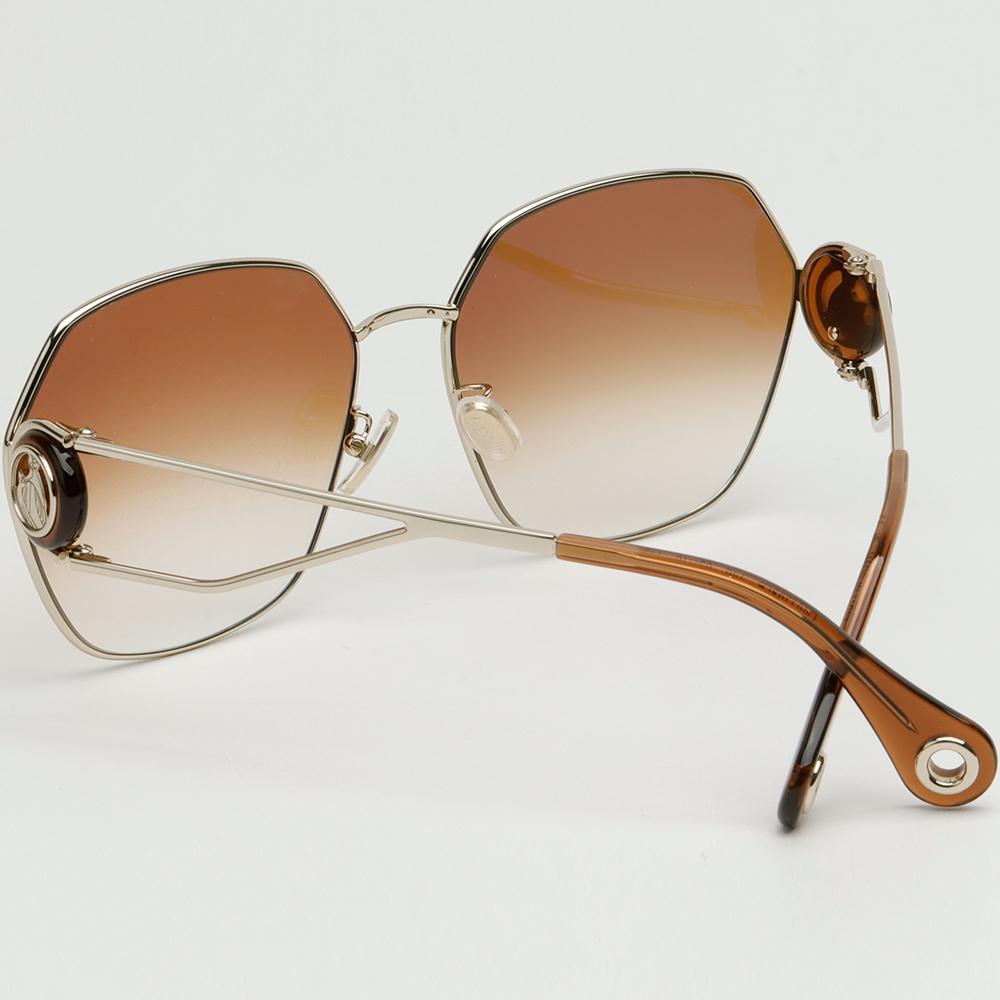 Lanvin Dark Orange Square Sunglasses Metal Frame Gold Logo LNV129SLB 746