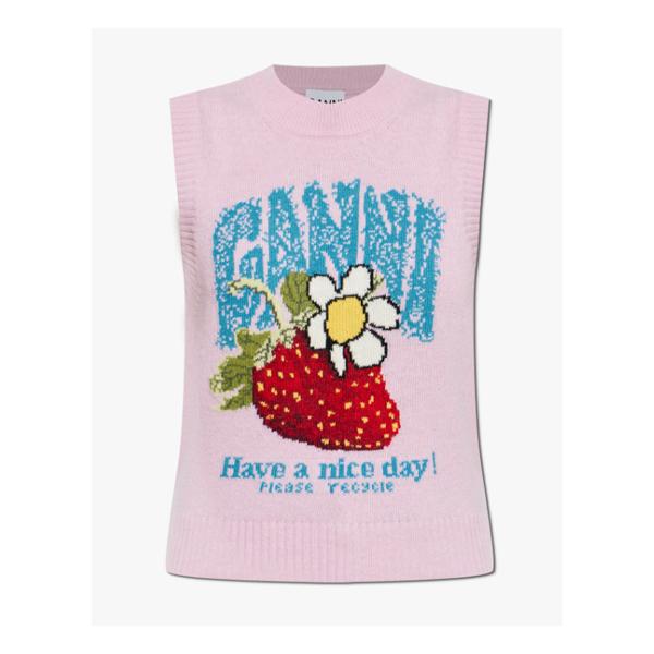 GANNI Strawberry Graphic Wool Knit Vest