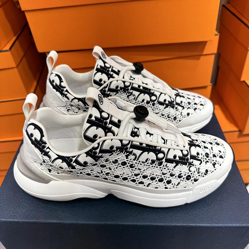 DIOR Men B24 Oblique Cannage Motif White Low-Top Sneakers
