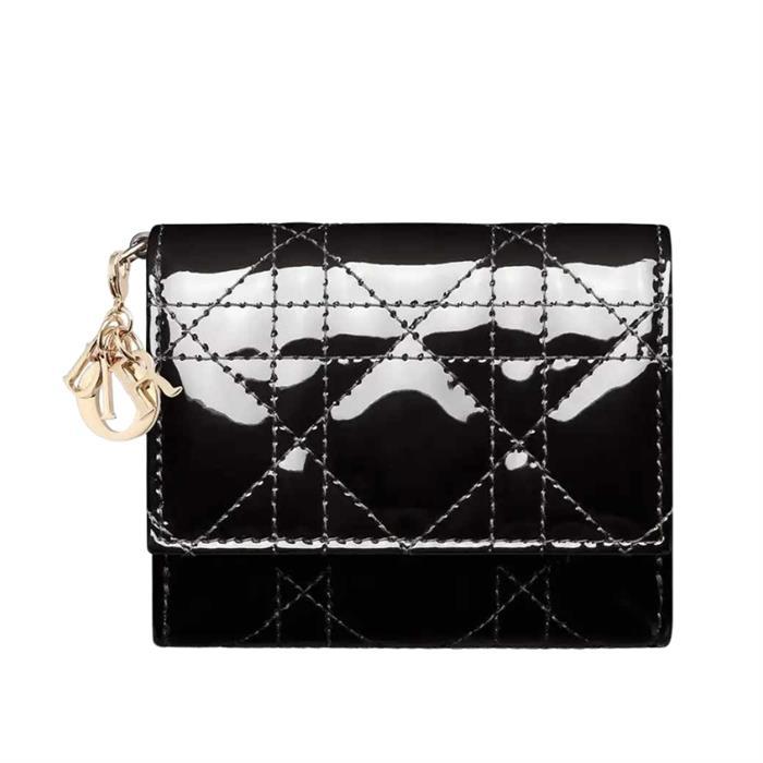 DIOR Lady Lotus Black Leather Bifold Wallet