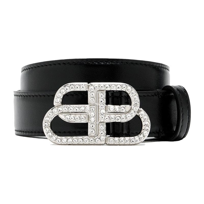 BALENCIAGA BB Logo Thin Leather Belt for Women Black