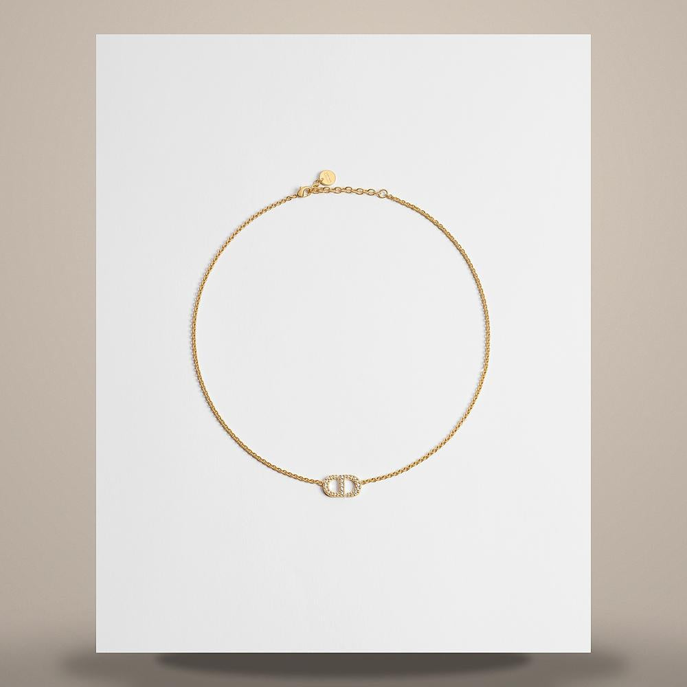 DIOR Petit CD Necklace Gold-Finish Metal with Silver-Tone Crystals
