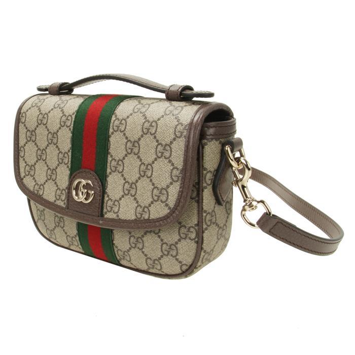 GUCCI Ophidia Small Top Handle Tote Bag Beige Brown Canvas Leather