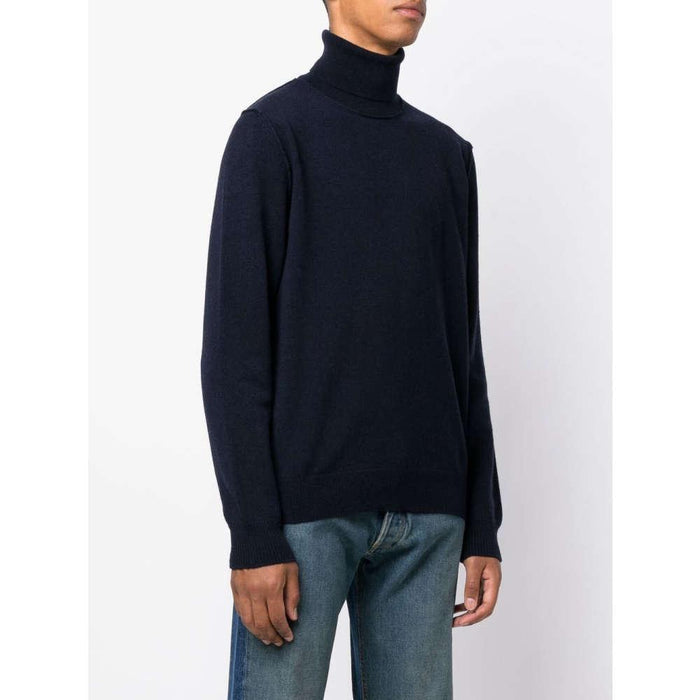 Maison Margiela Navy Cashmere Back Stitch Turtleneck Sweater Unisex