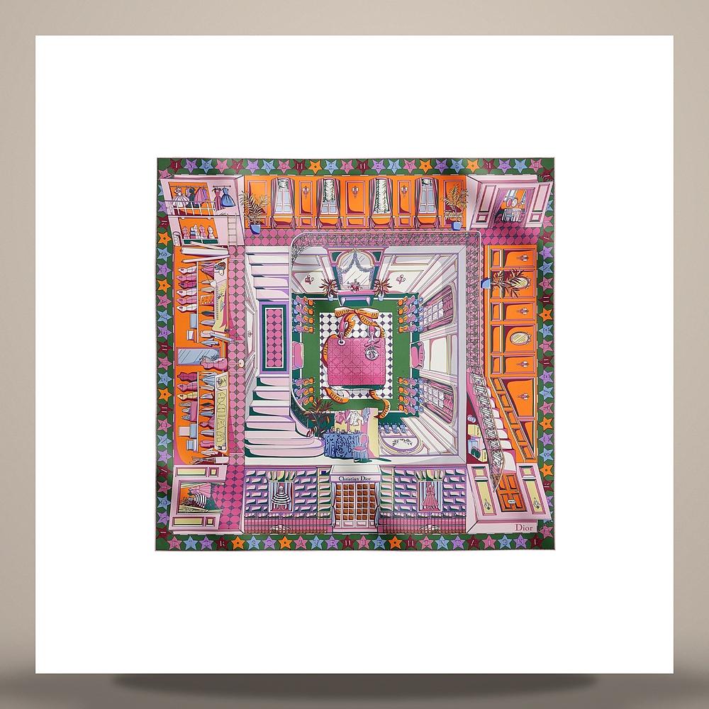 DIOR Inside Dior Avenue 90 Square Scarf Orange Multi Silk Twill Scarf