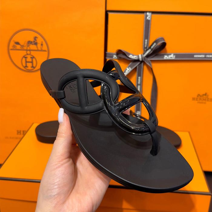 HERMES Egerie Jelly Shoes Black Sandals